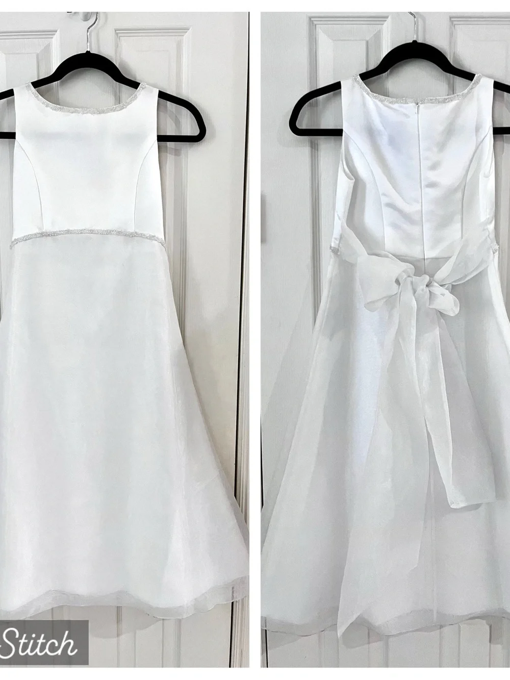 [12] Us Angels White Flower Girl Dress with Sheer Bow